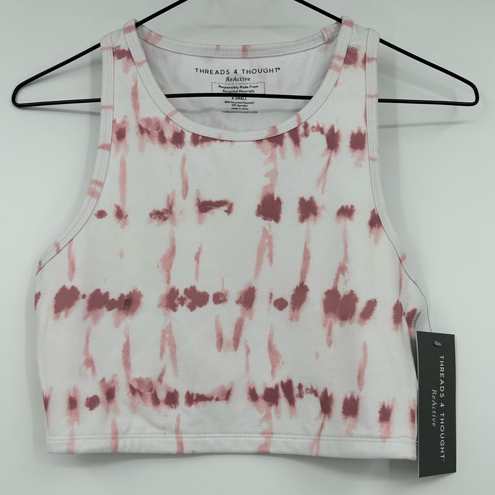 NWT Threads 4 Thought Reactive Cropped Racerback Tank Top Pink White Tie Dye XS